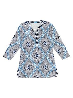 J. McLaughlin Nautical Tunic Top Women’s Medium Blue/Navy/White Blouse